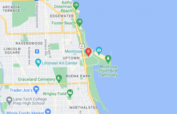 Montrose Dog Park location map: 4697 Lawrence, W Wilson Dr, Chicago, Illinois